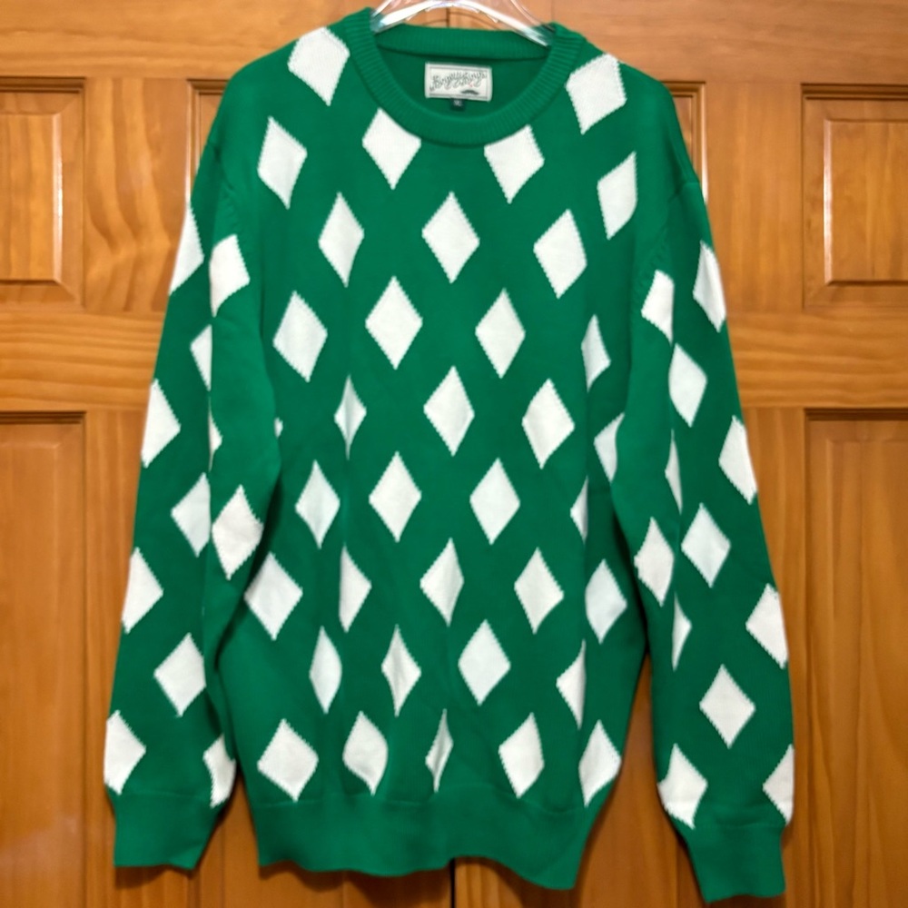 Bogey Boys Golf Green and White Argyle Crewneck Sweater NWOT